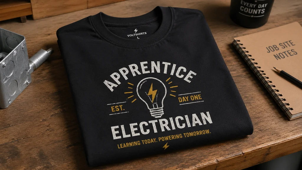 apprentice electrician gift shirt shown as trade milestone gift