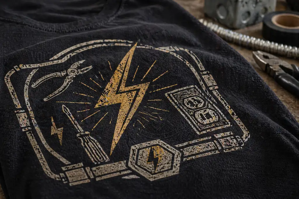 authentic electrician graphic shirt design with clean trade-inspired details