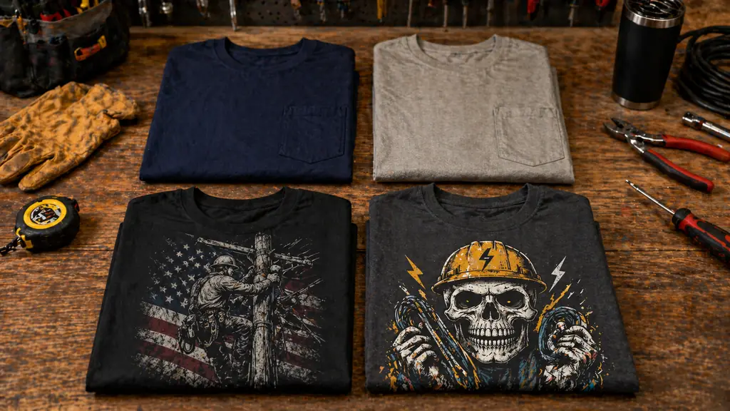 work shirts and graphic shirts displayed for choosing the right style