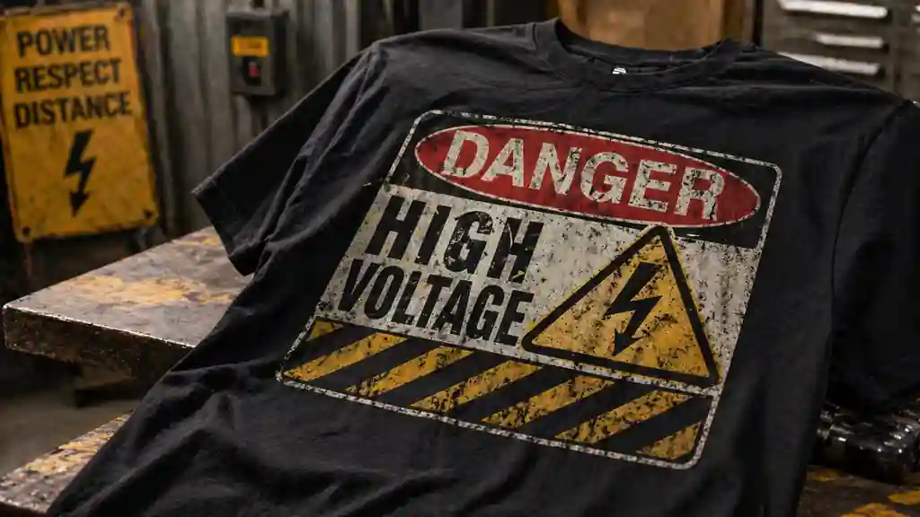 danger warning high voltage shirt style with bold graphic design