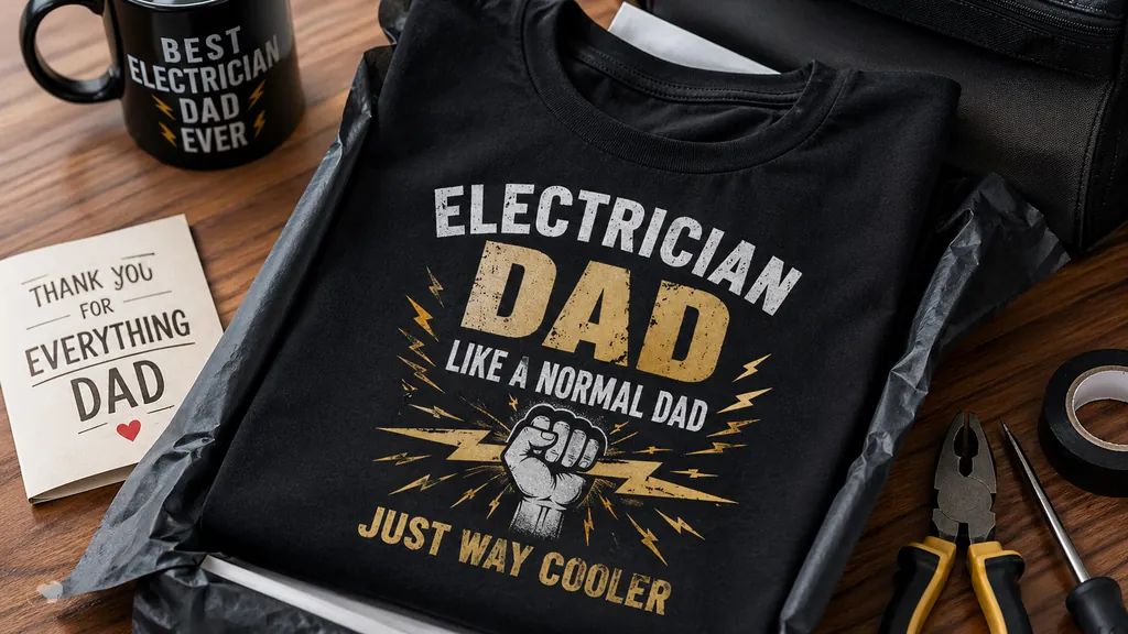 electrician dad gift shirt displayed in practical family gift context
