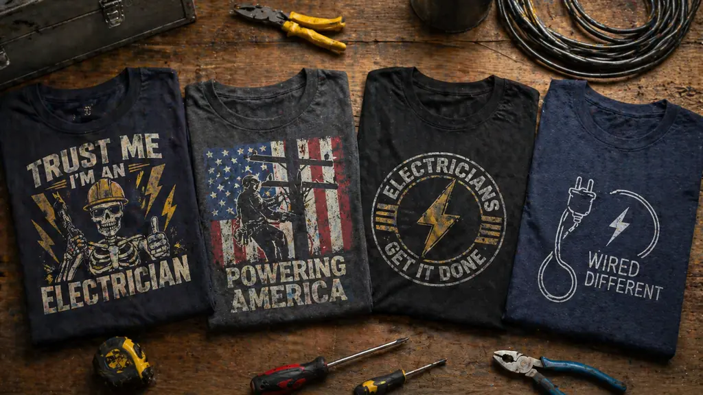 selection of electrician graphic shirt styles displayed for choosing
