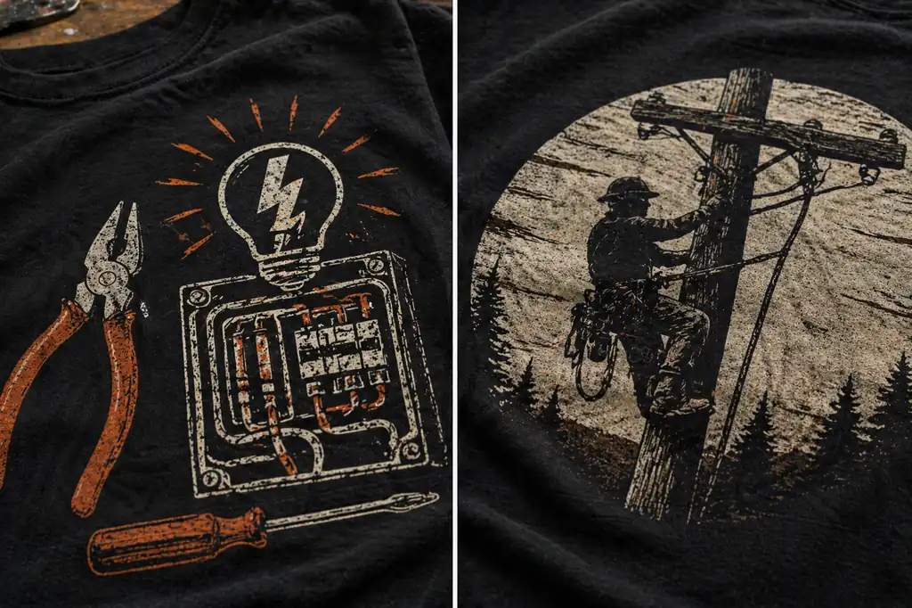 electrician and lineman shirt design details compared close up
