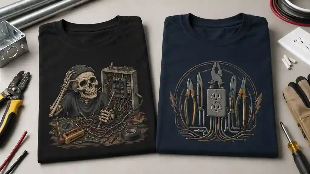 electrician shirt humor and pride message compared