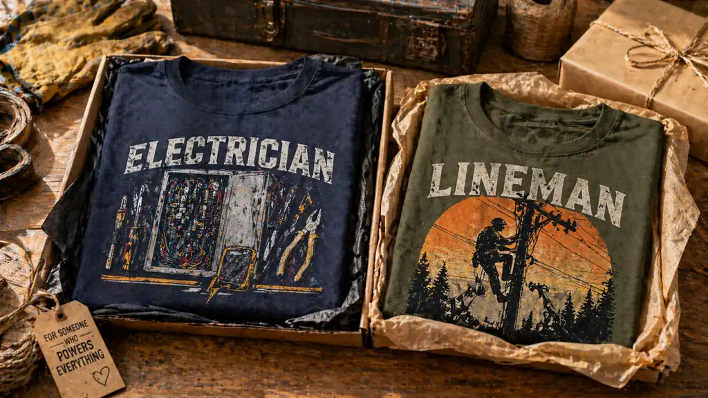 electrician and lineman shirts shown as gift options