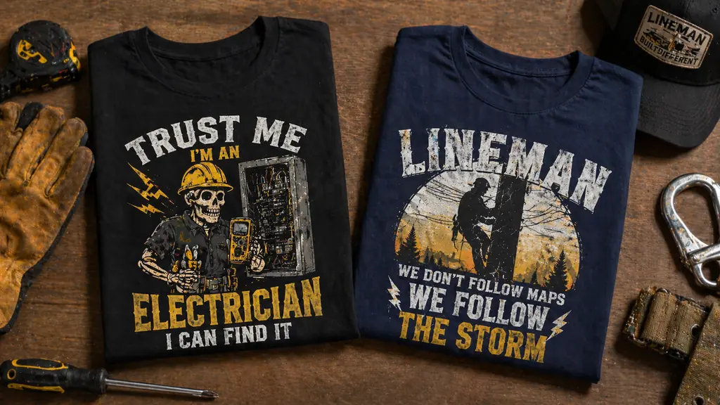 electrician humor shirt and lineman humor shirt compared