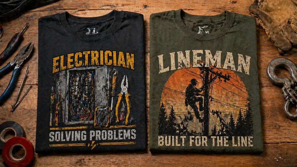electrician vs lineman shirts compared side by side