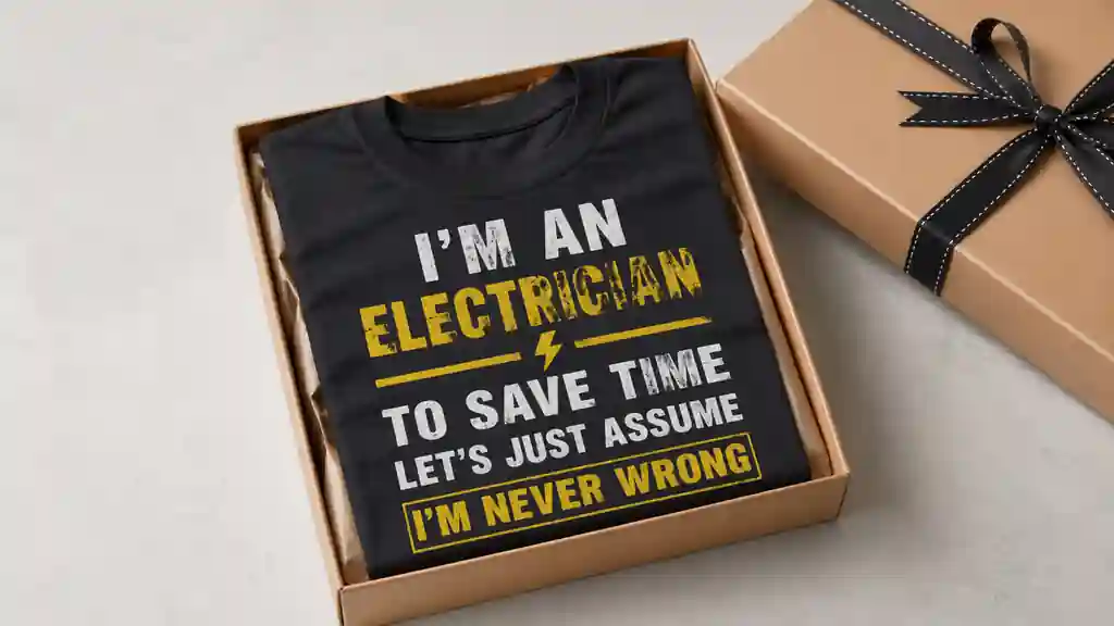 funny electrician shirt folded as a gift on a clean surface