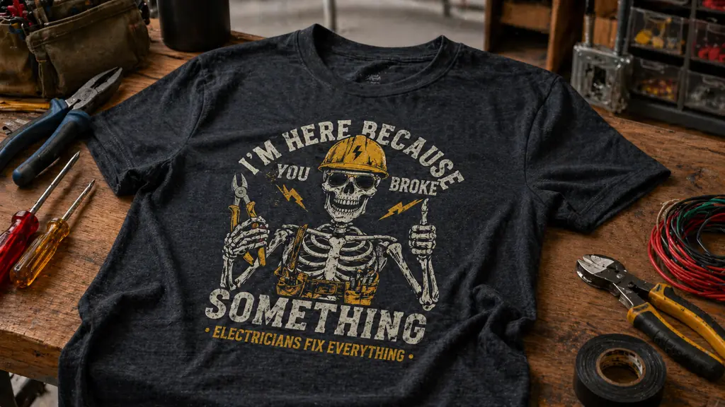 funny electrician shirt ideas shown with trade inspired graphic shirt