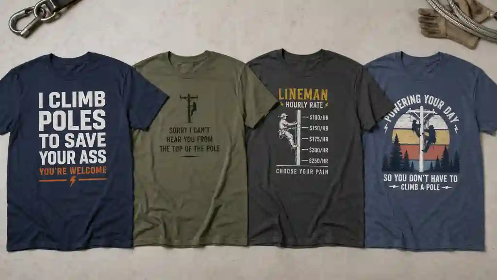 comparison of different funny lineman shirt styles side by side