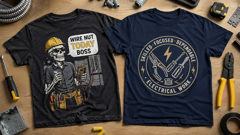 funny vs serious electrician shirts compared side by side