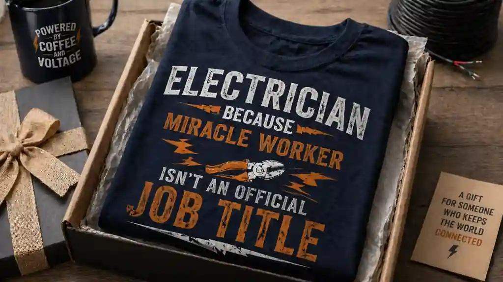 gift ideas for electricians with trade-inspired shirt displayed as practical gift