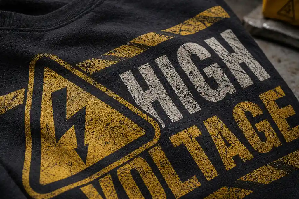 high voltage shirt design detail with visible cotton texture