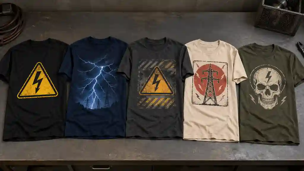 different high voltage shirt design types compared side by side