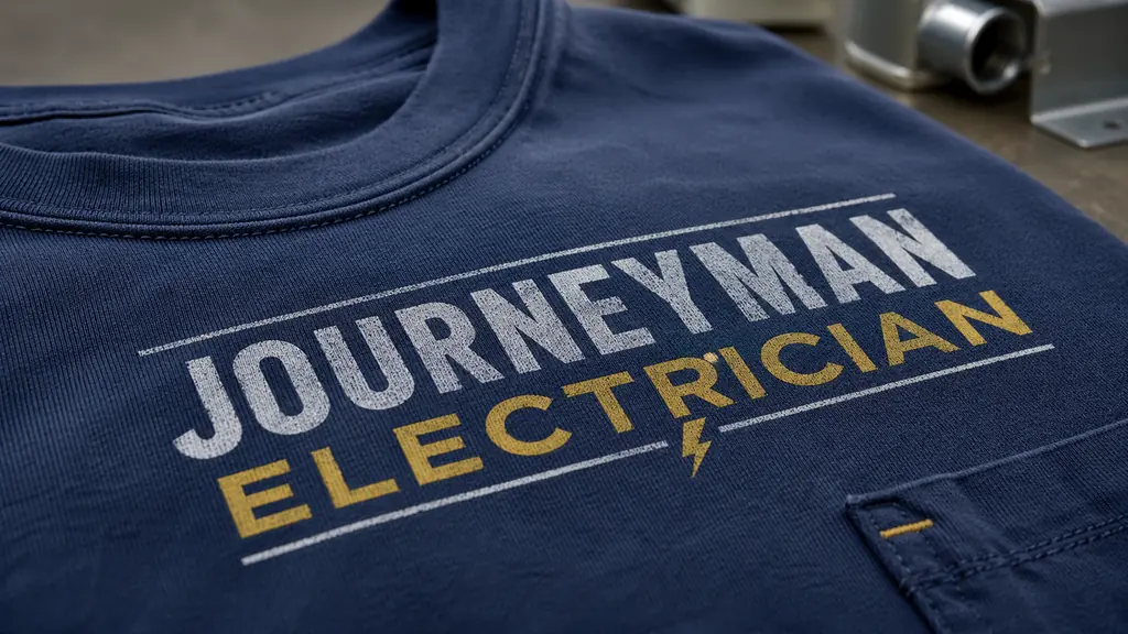 journeyman electrician shirt detail with clean trade-inspired graphic