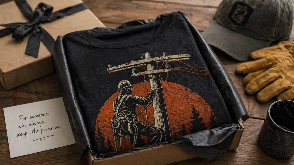 lineman shirt gift idea displayed in casual workwear setting