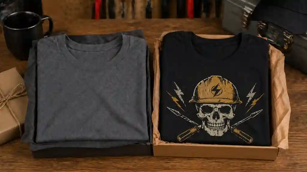 plain and graphic work shirts shown as gift options