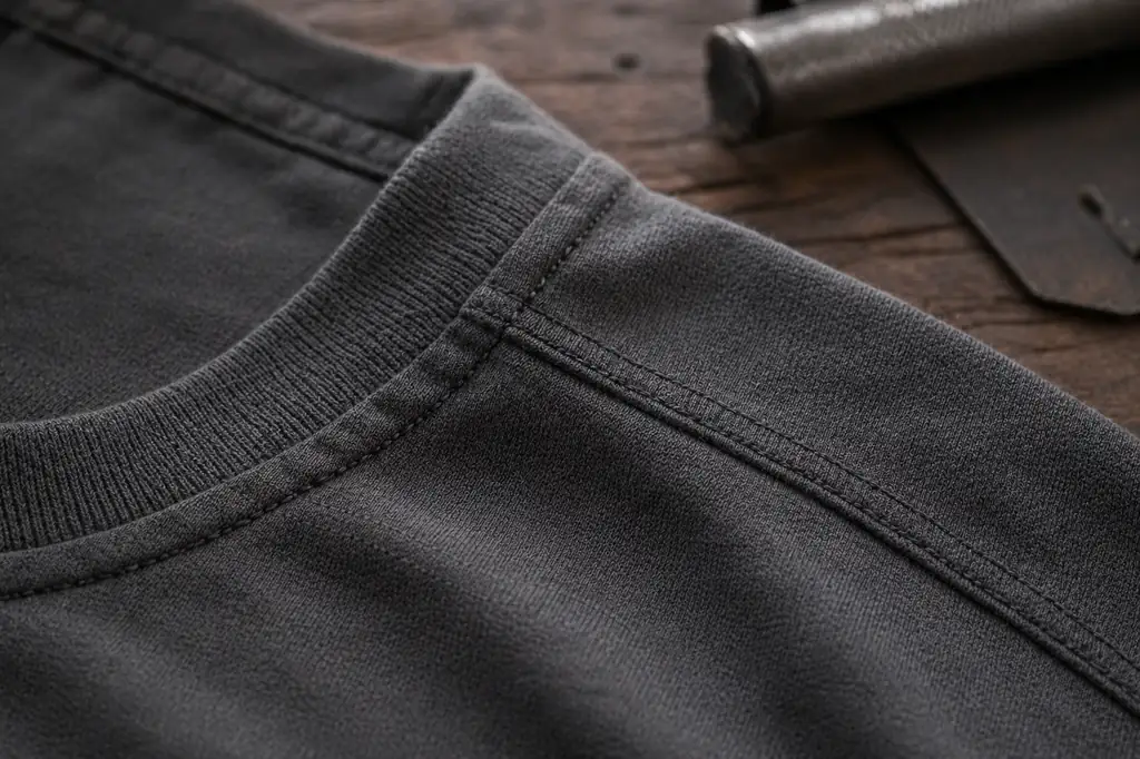 plain work shirt fabric detail with clean stitching