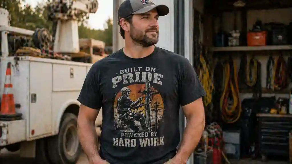 trade culture apparel worn by skilled worker in realistic work identity setting