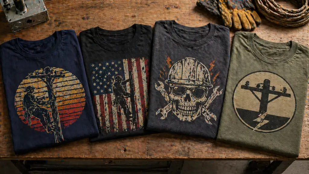 selection of workwear inspired trade shirts displayed for choosing