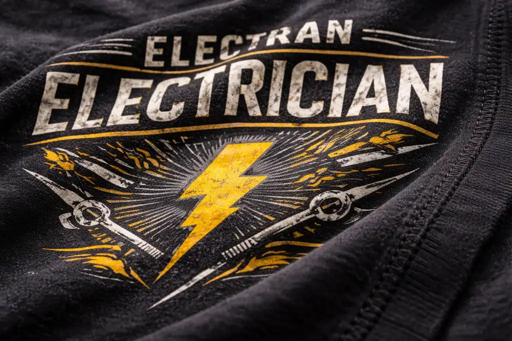 electrician wearing graphic shirt while working in workshop