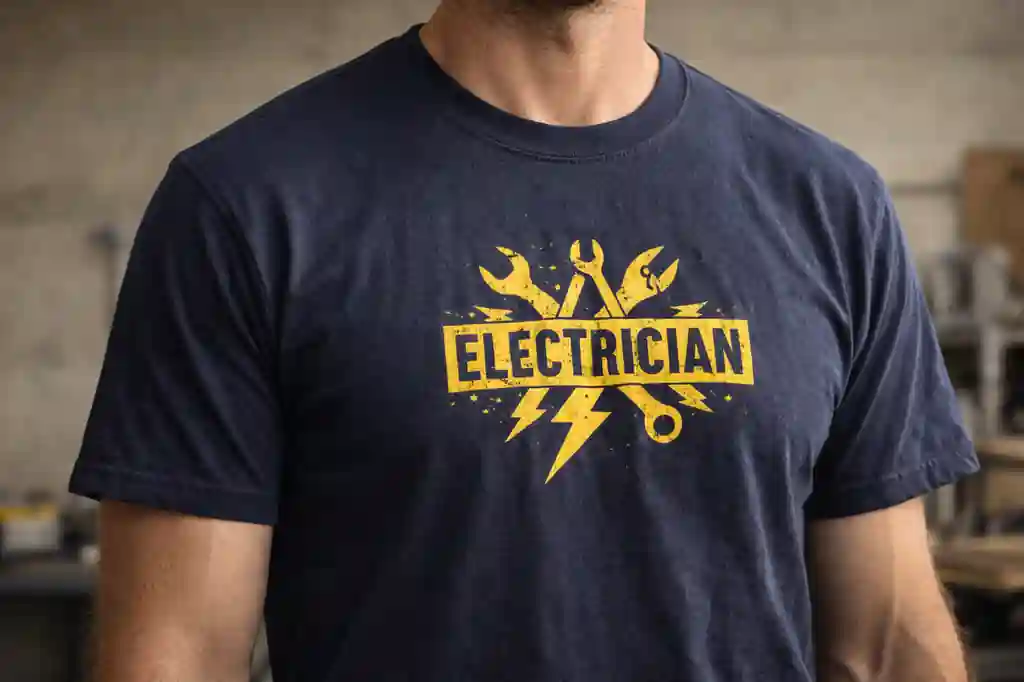electrician shirt showing proper fit across shoulders and chest 