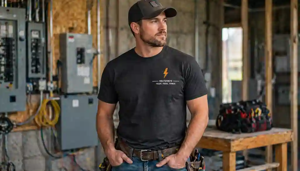 modern electrician shirt combining graphic and minimalist design