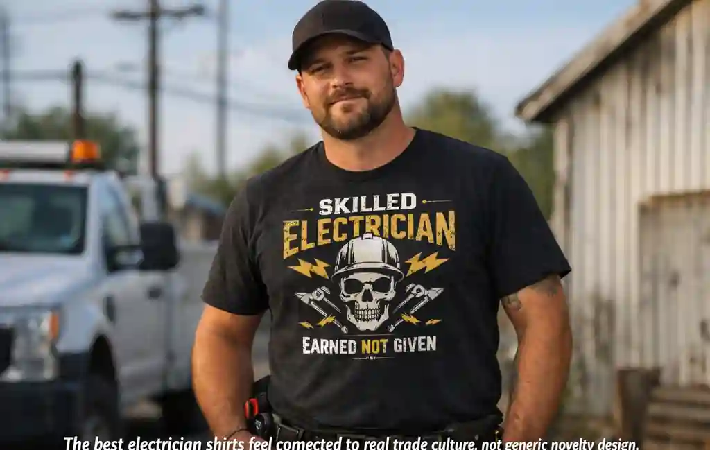 electrician shirt gift being given in casual home environment