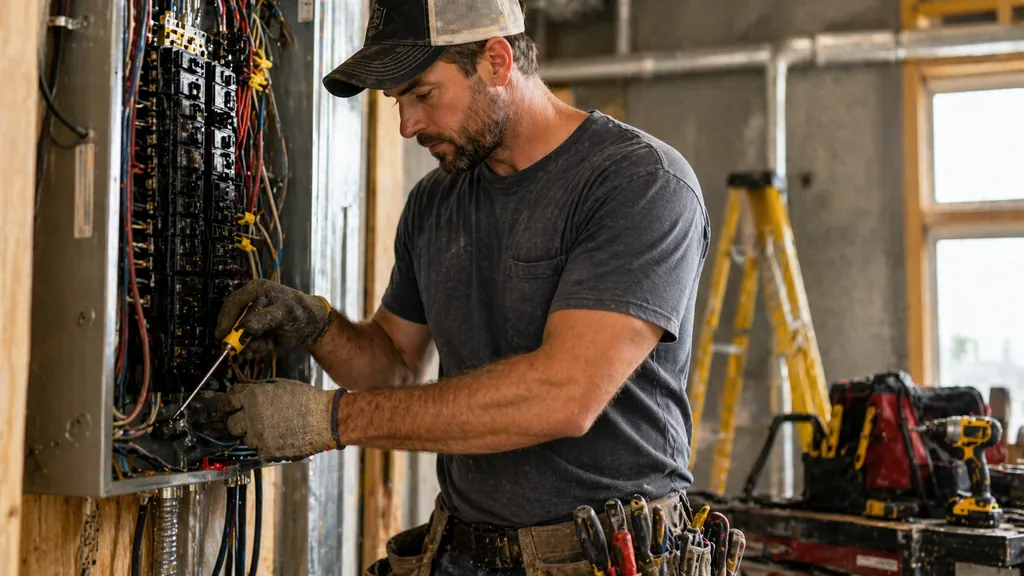 electrician wearing practical work shirt on jobsite