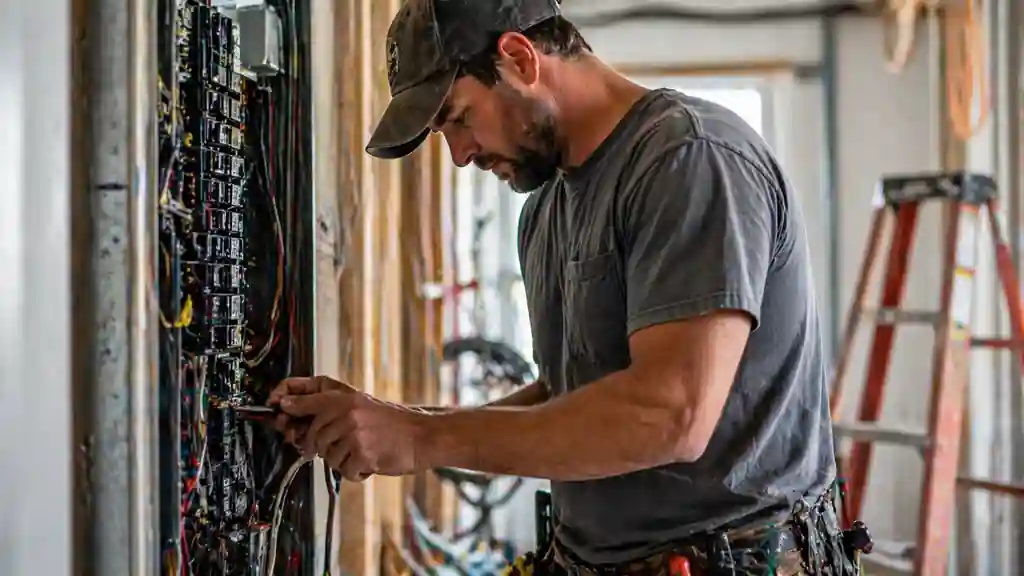 electrician wearing shirt while working on jobsite