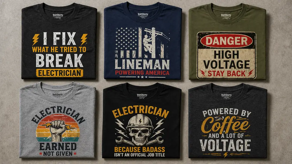 top electrician shirts displayed in a clean layout