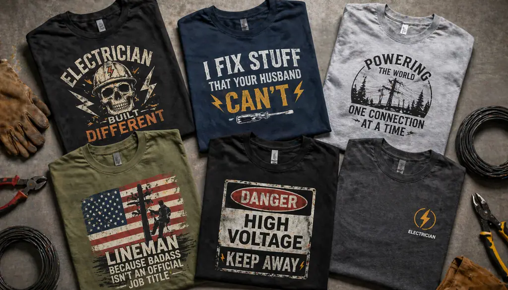 electrician shirt trends 2026 showing different styles and designs