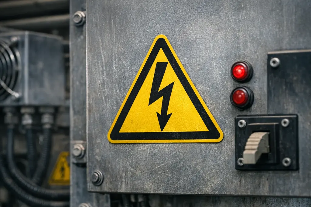 real high voltage warning sign on electrical equipment