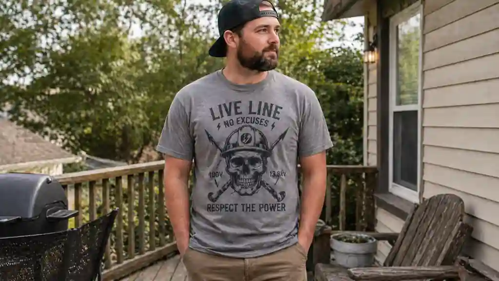 person wearing industrial safety shirt casually