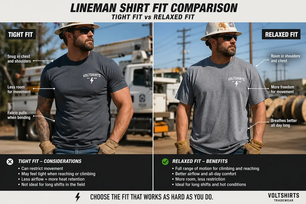 person wearing lineman shirt casually outdoors