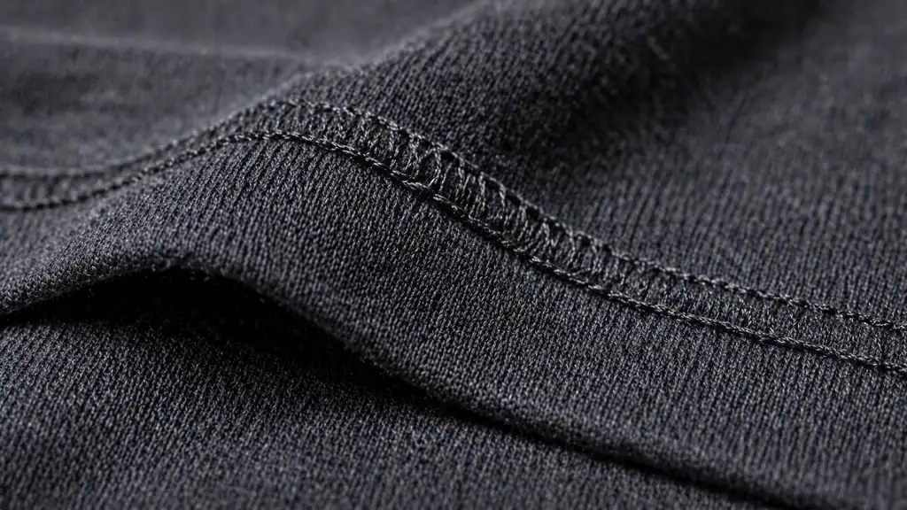 close up of cotton shirt fabric with visible stitching 