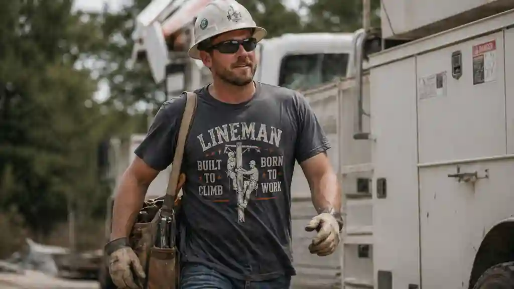 lineman wearing relaxed fit shirt moving naturally 
