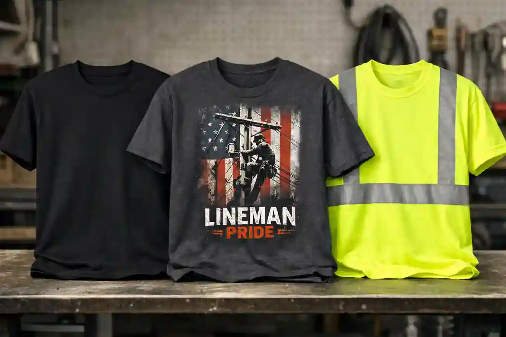 comparison of different lineman shirt styles including graphic and plain