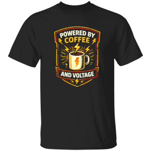 Funny Electrician Shirt – Powered By Coffee And Voltage